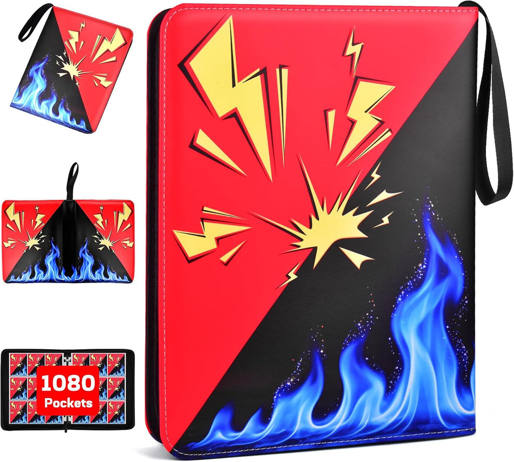 Card Binder 9 Pocket, 1080 Cards Trading Card Binder with 60 Removable Sleeves, Portable Card Binder with Zipper