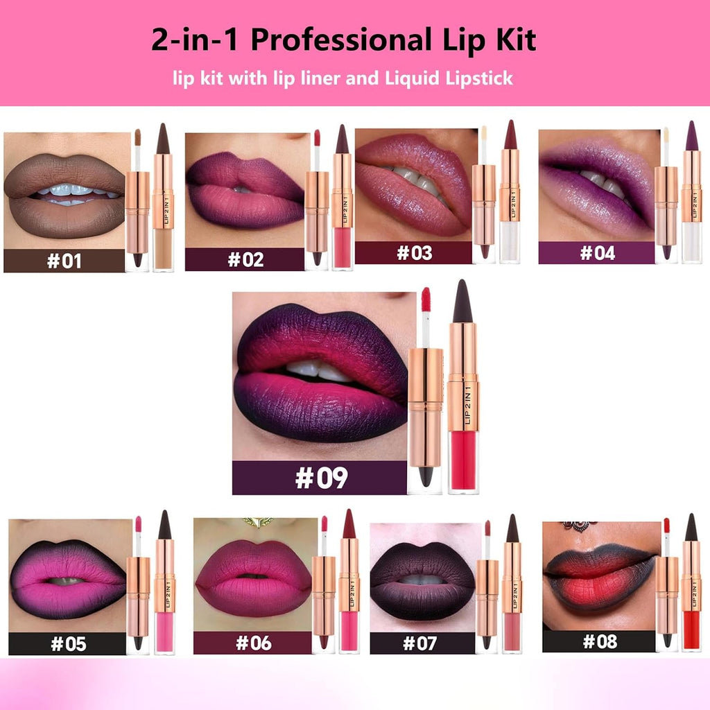 Clear Gloss and Lip Liner Liquid Lipstick Lip Combo, Lip Combo Sets for Black Women,High Pigmented Matte Lip Kit