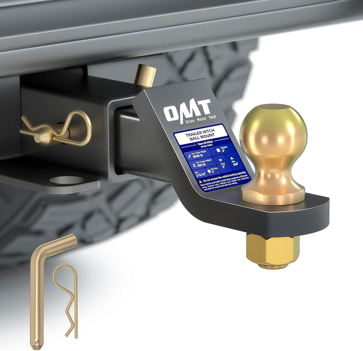 OMT Trailer Hitch Ball Mount, 2" Receiver, 2" Drop, 8000 lb Capacity