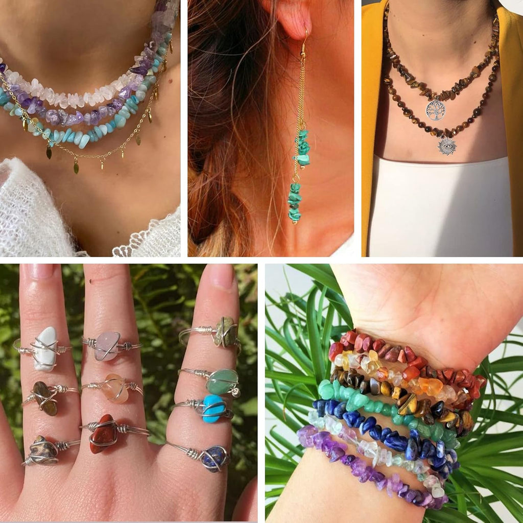 Jewelry Making Supplies Kit 1800pcs 56 Colors Crystal Beads, Bracelet Making Kit Gemstone Chip Beads Irregular
