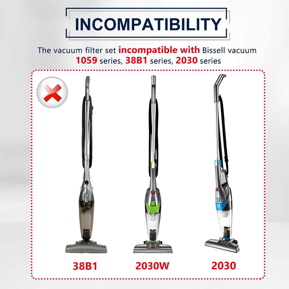 2033 Vacuum Filter Set Compatible with Bissell Featherweight Stick