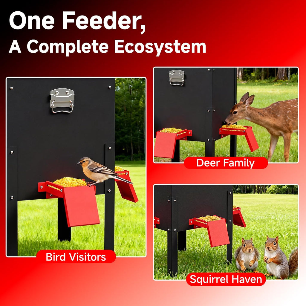 Waterproof Deer Feeder 100 lbs Capacity, Rust-Resistant Freestanding Deer Feeder for Yard, Garden & Hunting, Easy to