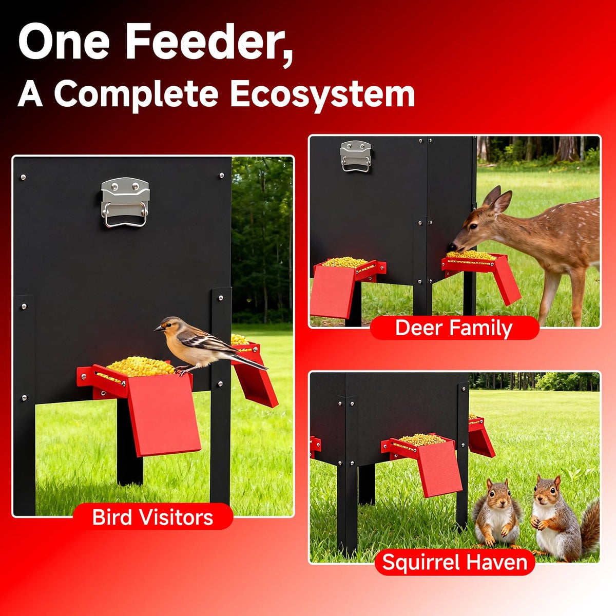 Waterproof Deer Feeder 100 lbs Capacity, Rust-Resistant Freestanding Deer Feeder for Yard, Garden & Hunting, Easy to