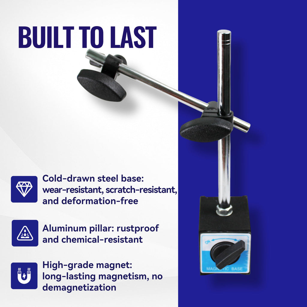 HFS Adjustable Magnetic Base Stand,132lbs/60kg Pull, Clamping Hole 8mm