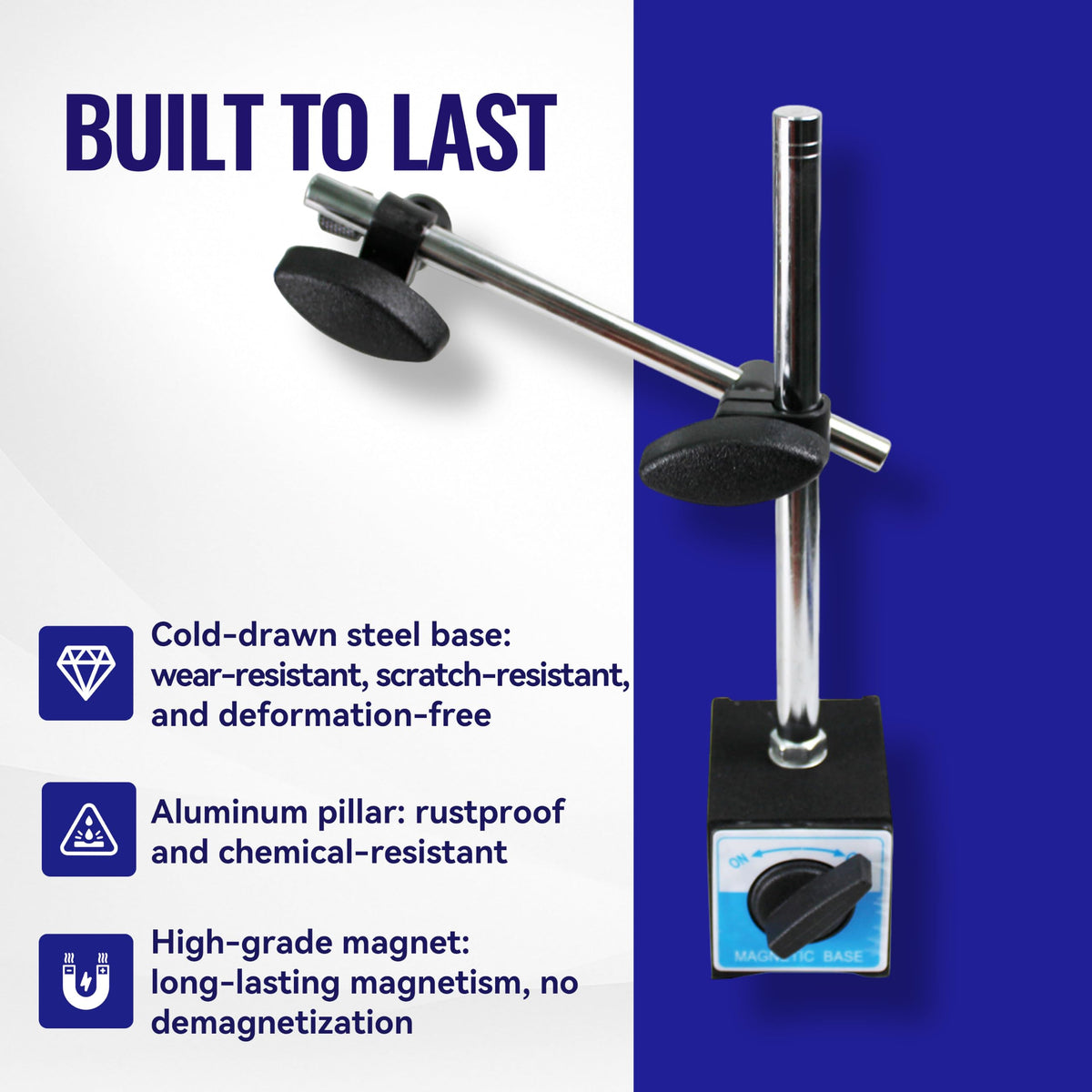 HFS Adjustable Magnetic Base Stand,132lbs/60kg Pull, Clamping Hole 8mm