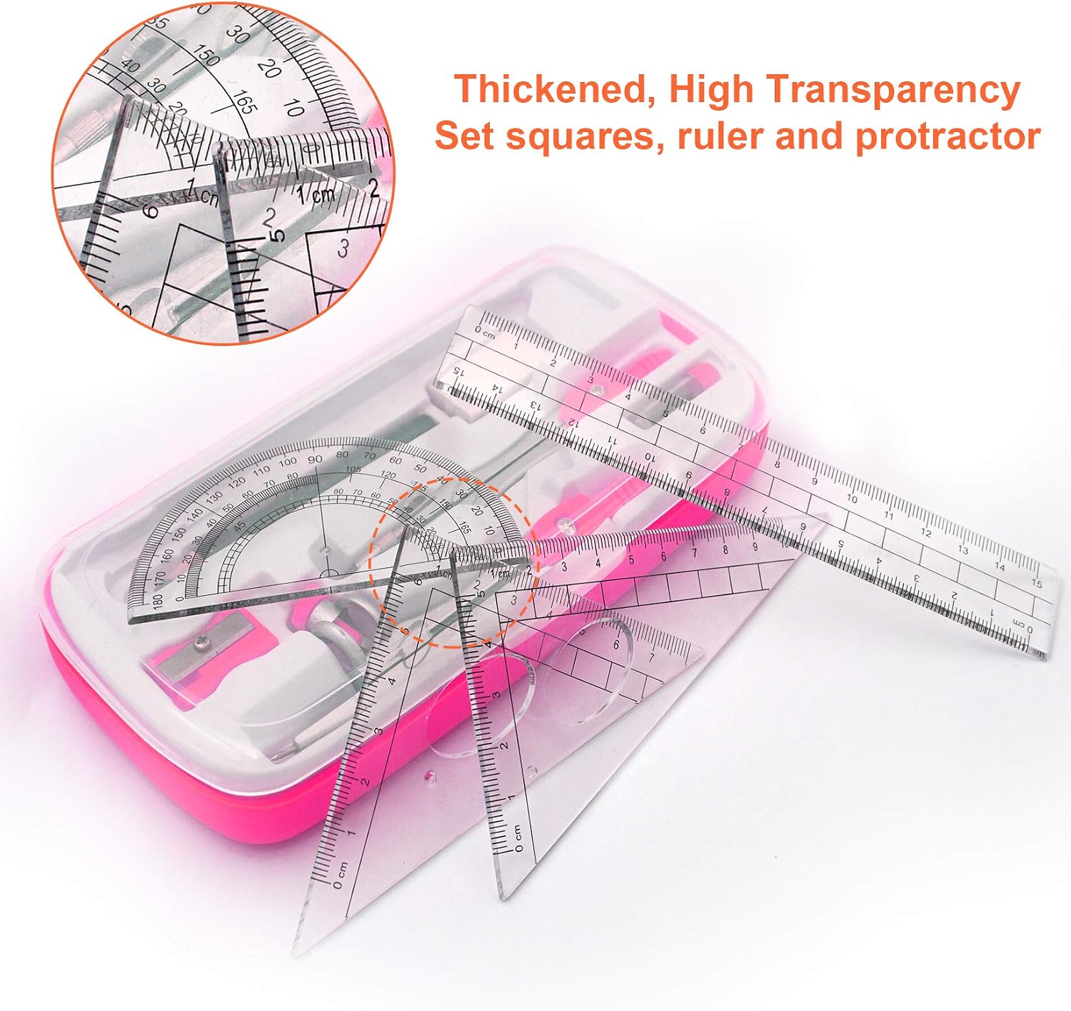 Maths Compasses Full Starter Geometry Kit with 2 Drafting Compasses Protractor 2 Set Squares Ruler Pencil and More