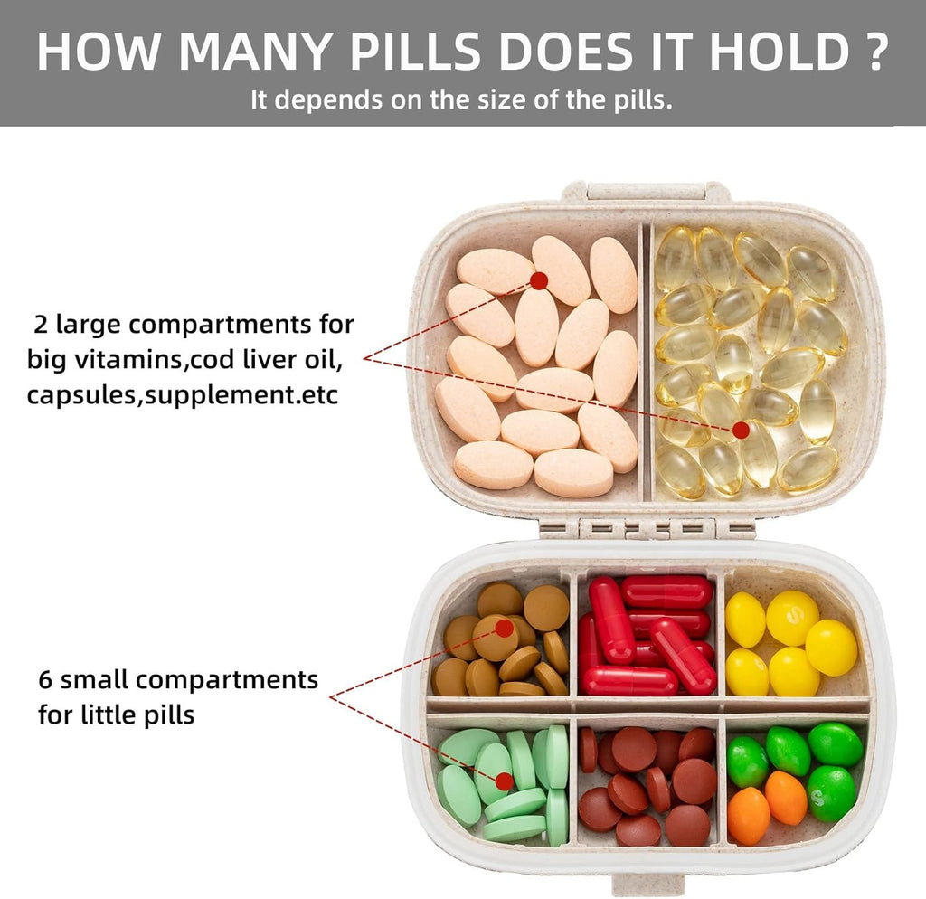 Daily Vitamin Organizer,Portable Pill Case Travel,Medicine Pill Boxes Containers Bottle,Small Pill Holder Carrier for