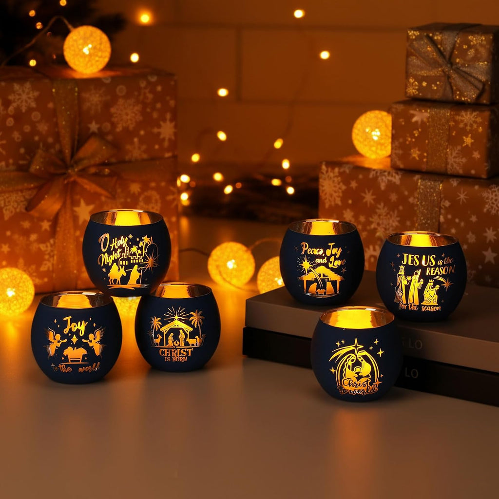 6 Set Christmas Advent Votive Candle Holders LED Flameless
