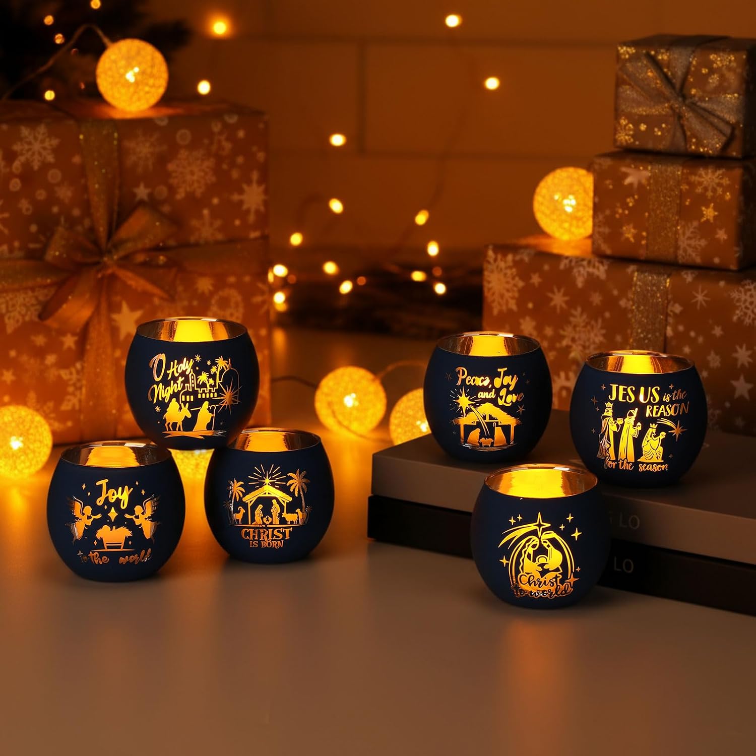 6 Set Christmas Advent Votive Candle Holders LED Flameless