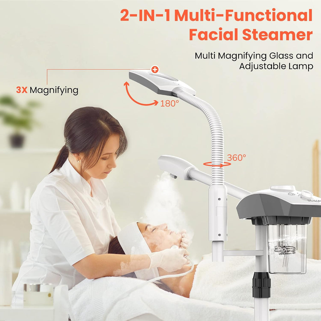 Professional Facial Steamer Tools for Esthetician, Skin Care and Deep Cleaning, 2 in 1 Face Machine with 3X