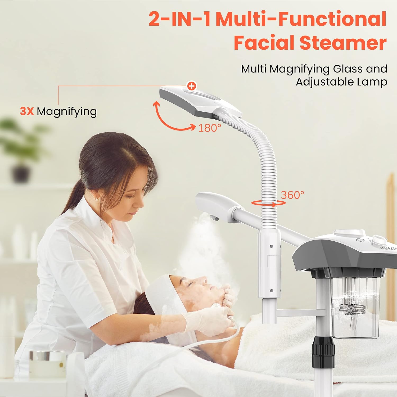 Professional Facial Steamer Tools for Esthetician, Skin Care and Deep Cleaning, 2 in 1 Face Machine with 3X