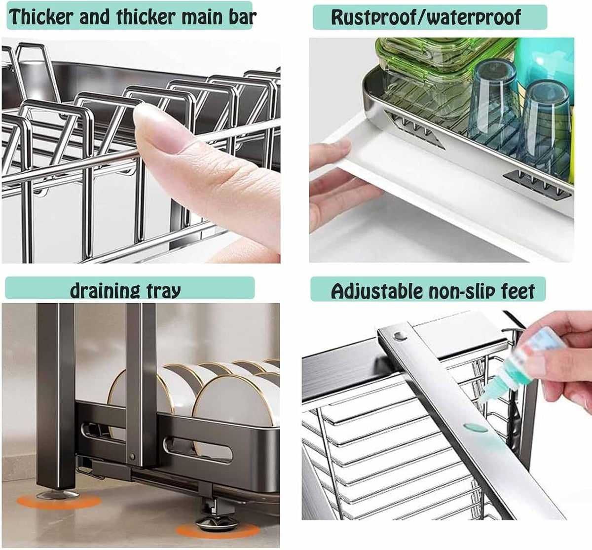 Foldable Dish Rack,Stainless Steel Drain Rack,9.83 * 16.54 * 24IN