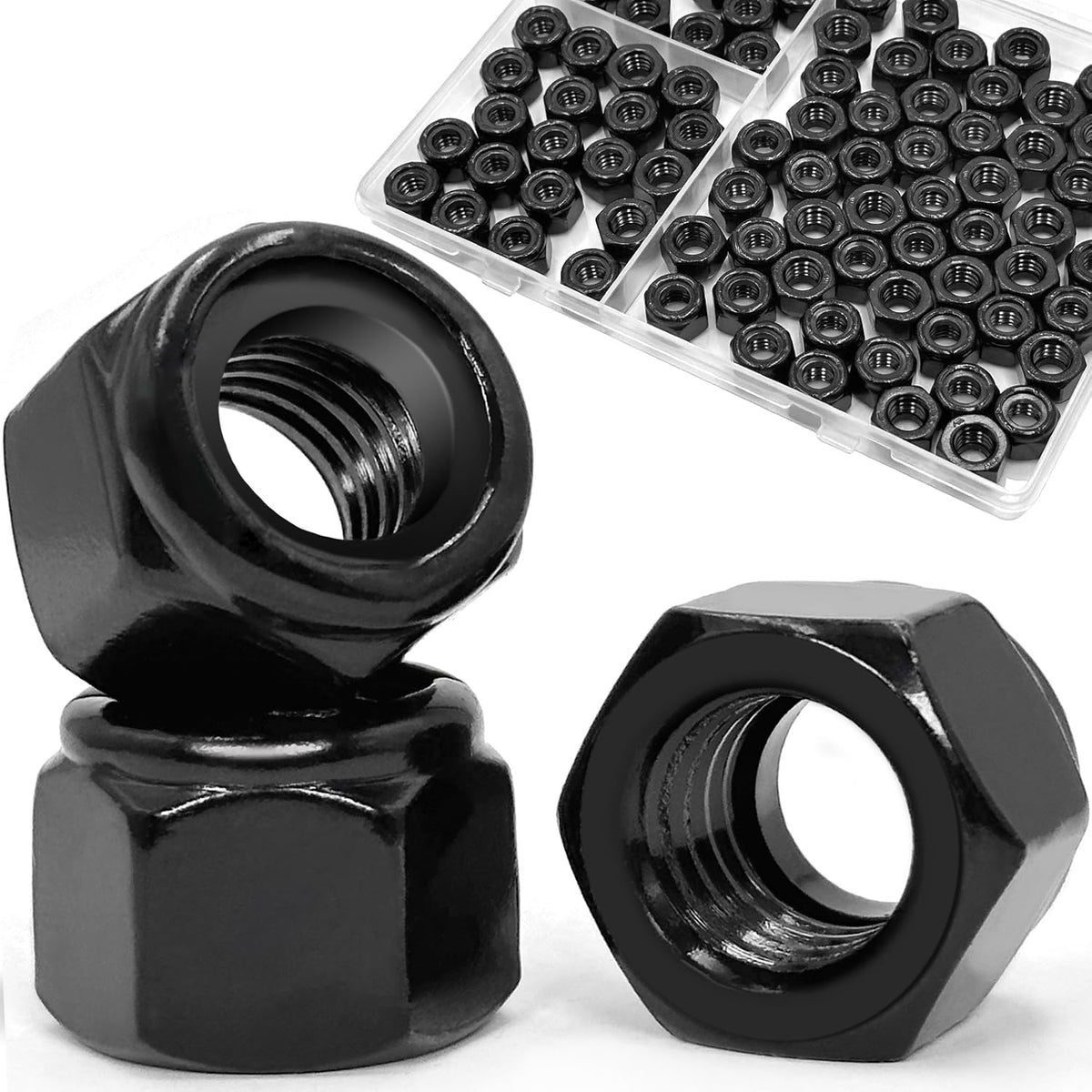 ZQZ 5/16-18 Stainless Steel Nylon Lock Nuts,50Pcs Nylock Insert Nut Black304