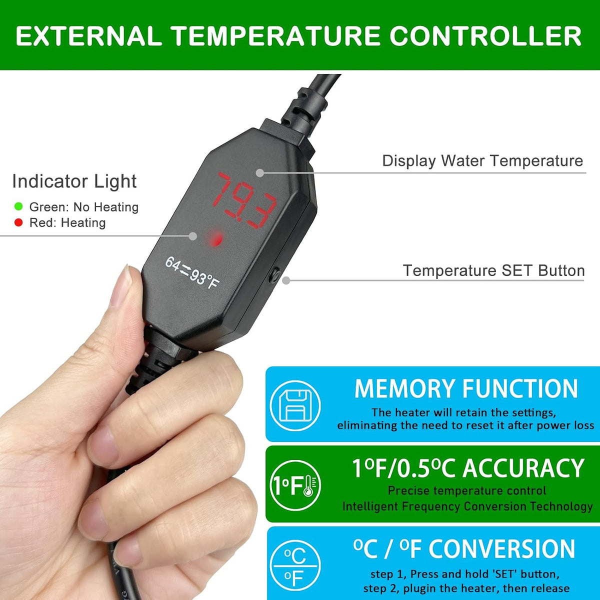 Small Aquarium Heater, USB 10W Adjustable Mini Fish Tank Heater with External Temperature Controller, Overheating