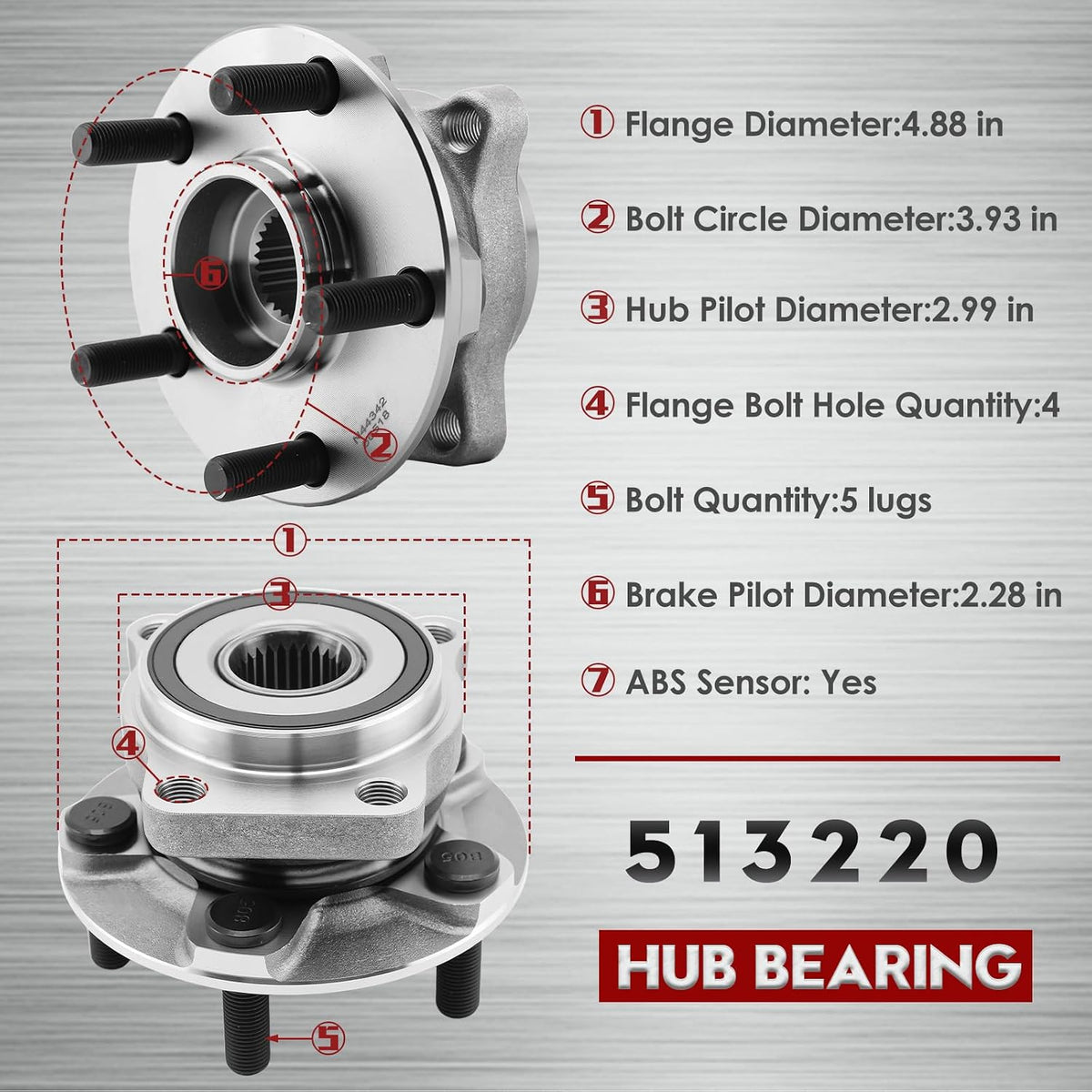 Betthand Front Wheel Bearing and Hub Assembly for 2005-2014 Subaru Outback