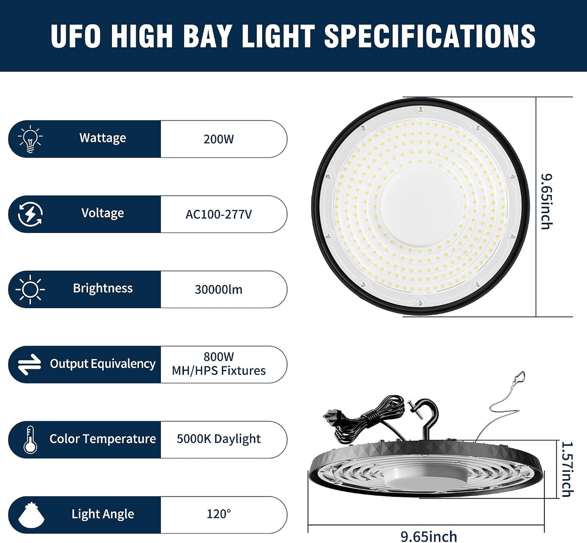 10 Pack UFO LED High Bay Light 200W, 30000LM 5000K AC100-277V