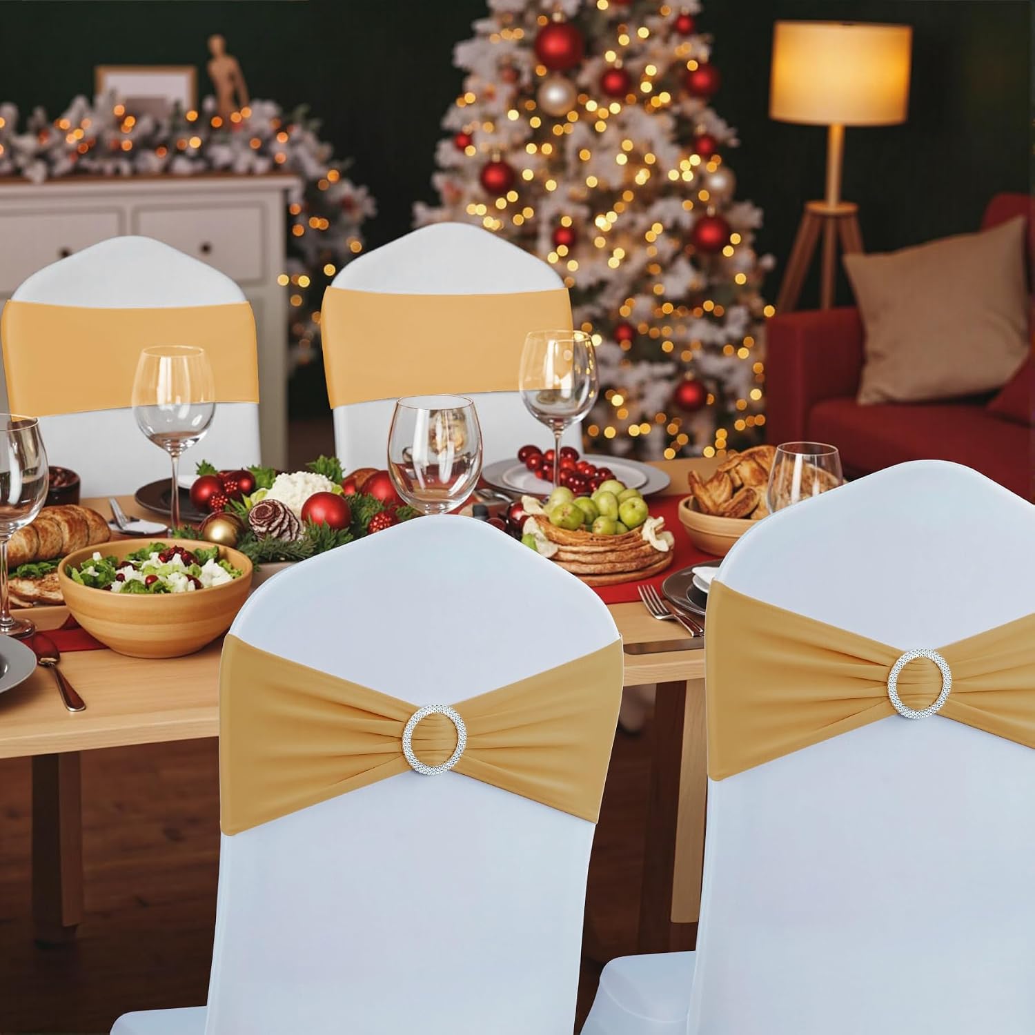 Gold Stretch Chair Sashes 50pcs with Buckle Slider