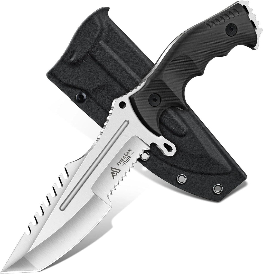 Fixed Blade Knife D2 Steel, Full Tang Hunting Knife with Sheath | Outdoor Survival Knife, Bushcraft Knife with