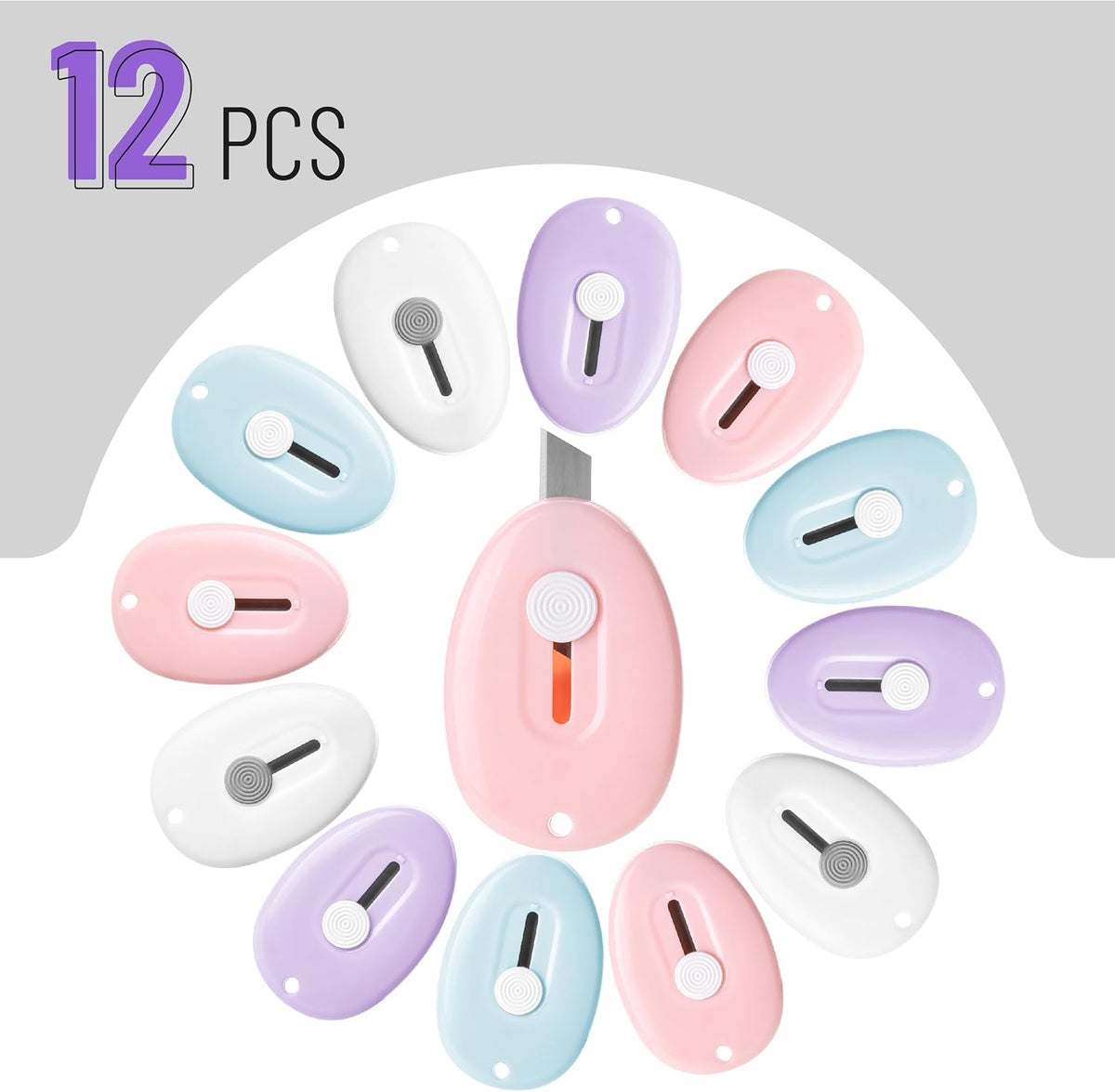 Bates- Mini Retractable Box Cutter, 12 pcs, Pastel Colors, Small Box Cutter Small, Mini Utility Knife, Mini Box