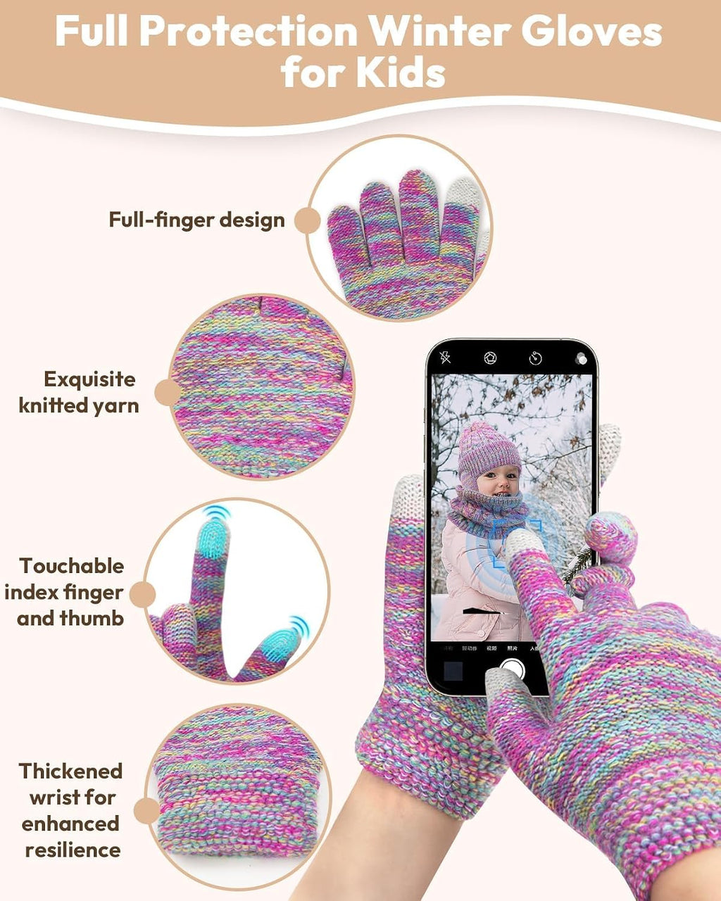 Kids Winter Hat Gloves Scarf Set,Toddler Girls Boys Beanie Hat with Earflaps,Knit Mittens & Neck Gaiter Warmer for