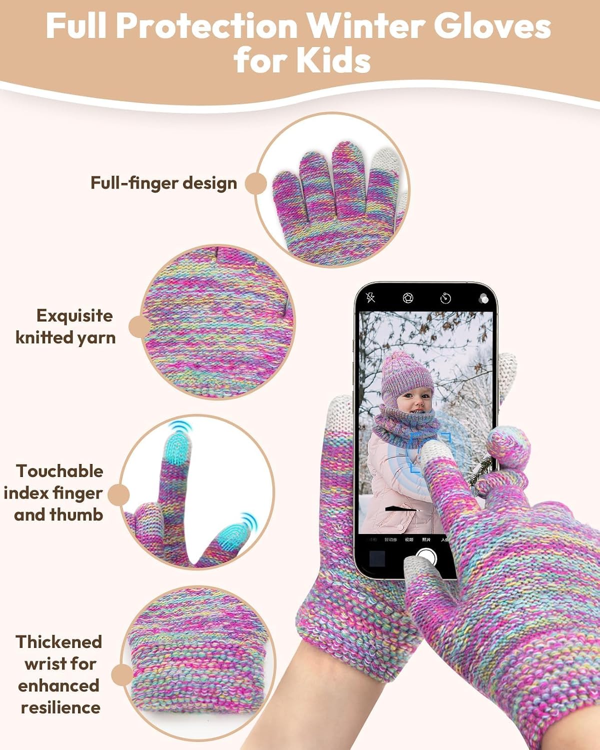 Kids Winter Hat Gloves Scarf Set,Toddler Girls Boys Beanie Hat with Earflaps,Knit Mittens & Neck Gaiter Warmer for