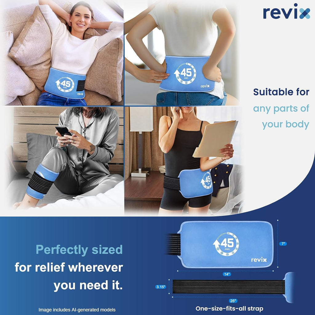 Ice Pack for Injuries Reusable, 14 × 7" Gel Cold Compress with Strap