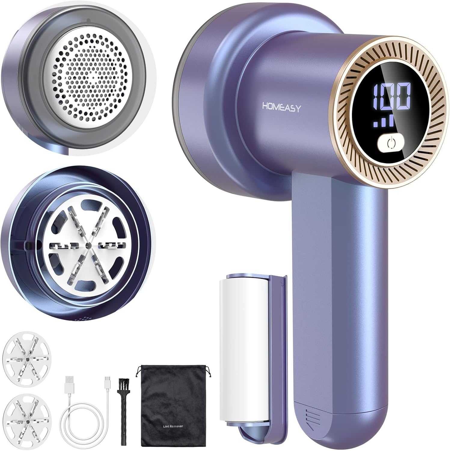 Fabric Shaver, Rechargeable Lint Remover for Clothes Purple | Electric sweater shaver and depiller with 70mm head