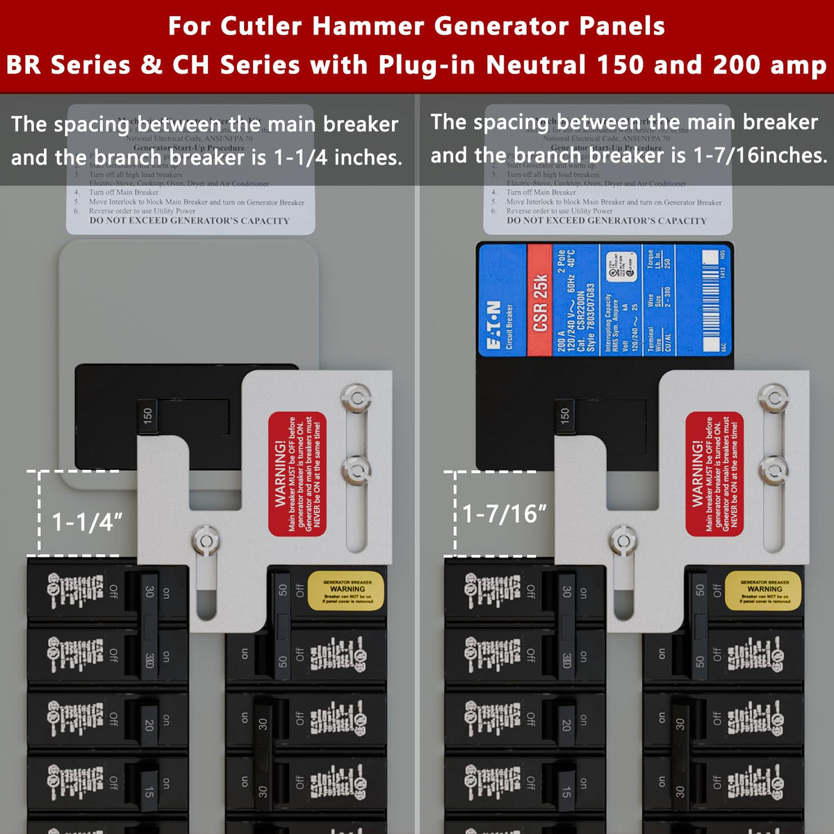 Generator Interlock Kit for Eaton Cutler Hammer BR Series 150&200Amp Panels