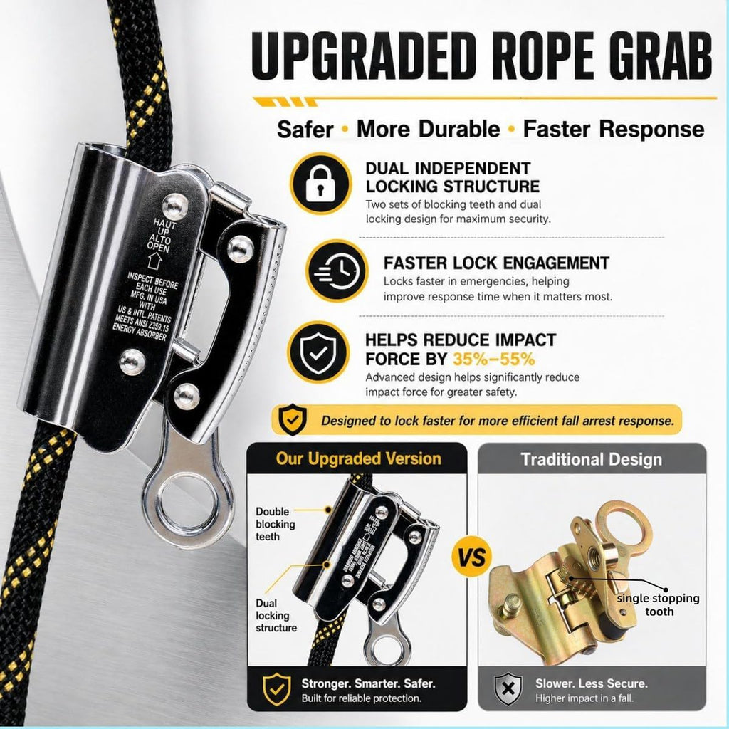 50FT Roofer's Safety Bucket Kit – Upgrade Safety Harness, Roof Anchor, Reusable Roofing Knee Pads，and 50ft Vertical