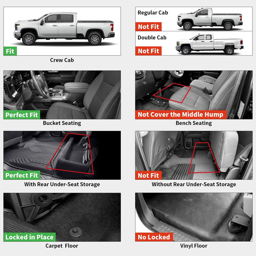 Floor Mats 2019-2026 for Chevy Silverado/GMC Sierra 1500, 2020-2026 for 2500 HD/3500 HD, Crew Cab & Bucket Seat Only
