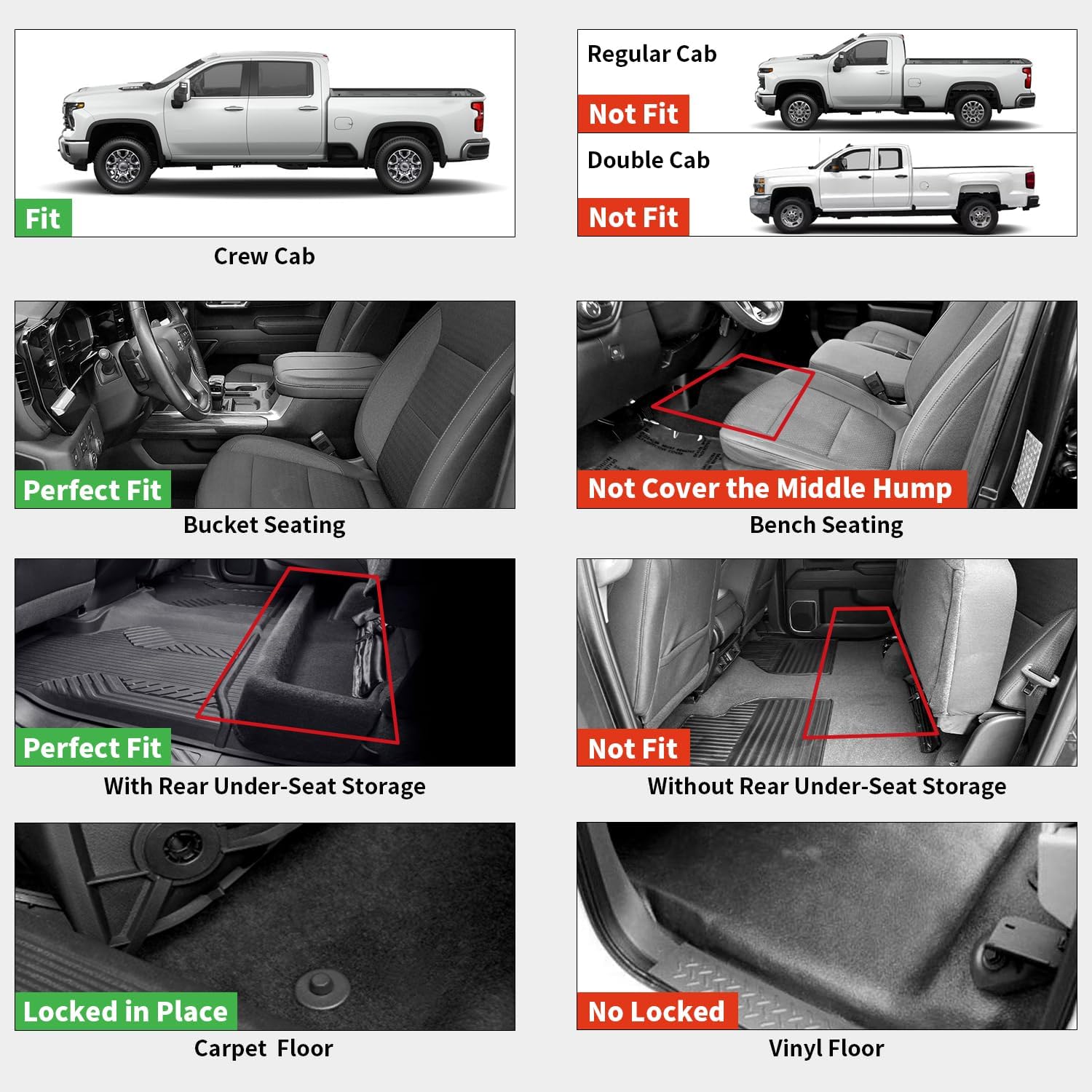 Floor Mats 2019-2026 for Chevy Silverado/GMC Sierra 1500, 2020-2026 for 2500 HD/3500 HD, Crew Cab & Bucket Seat Only