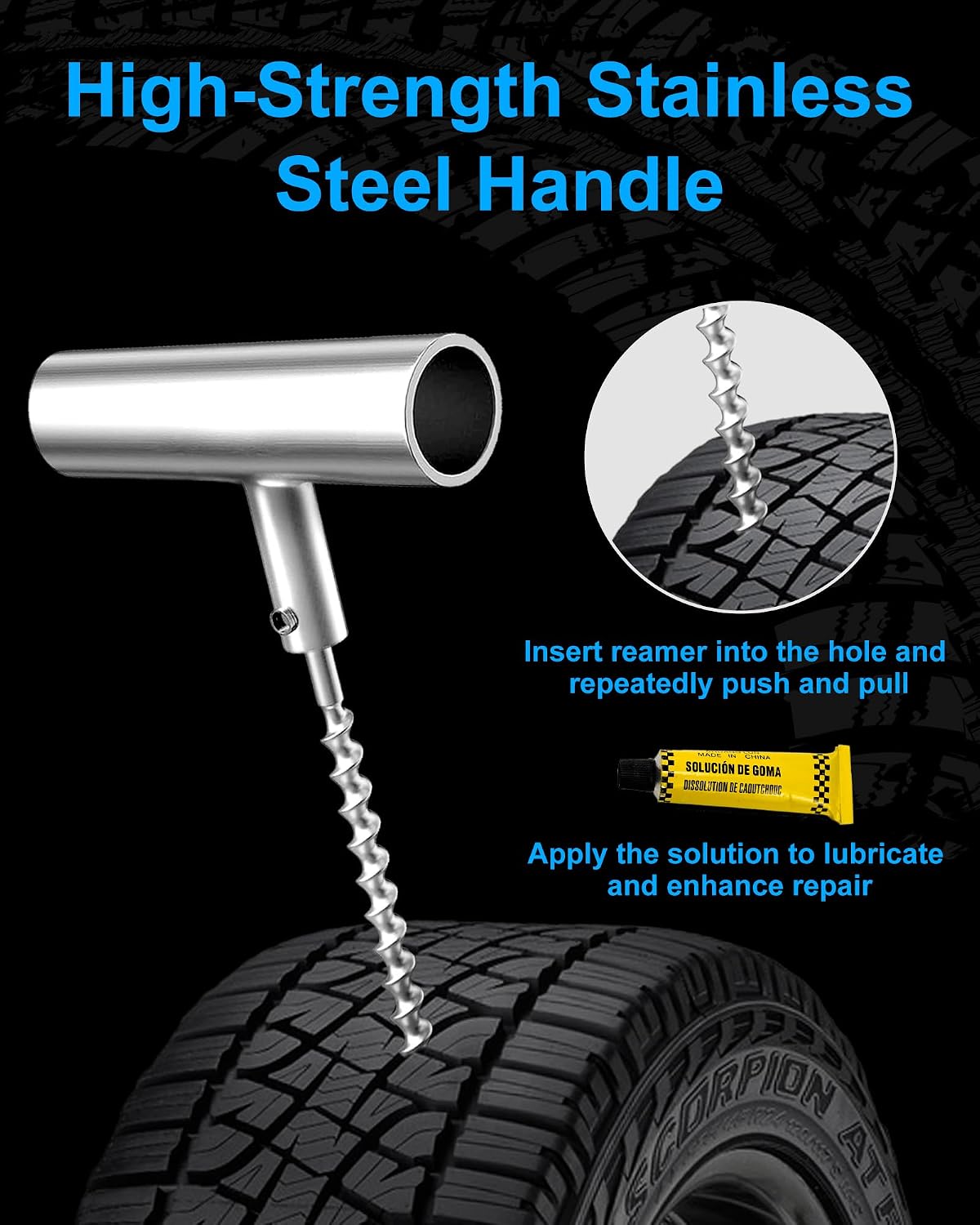 Tire Repair Kit with Plugs, Tire Plug Kit Heavy Duty Professional for Car, ATV, Motorcycle, Truck, Flat Tire