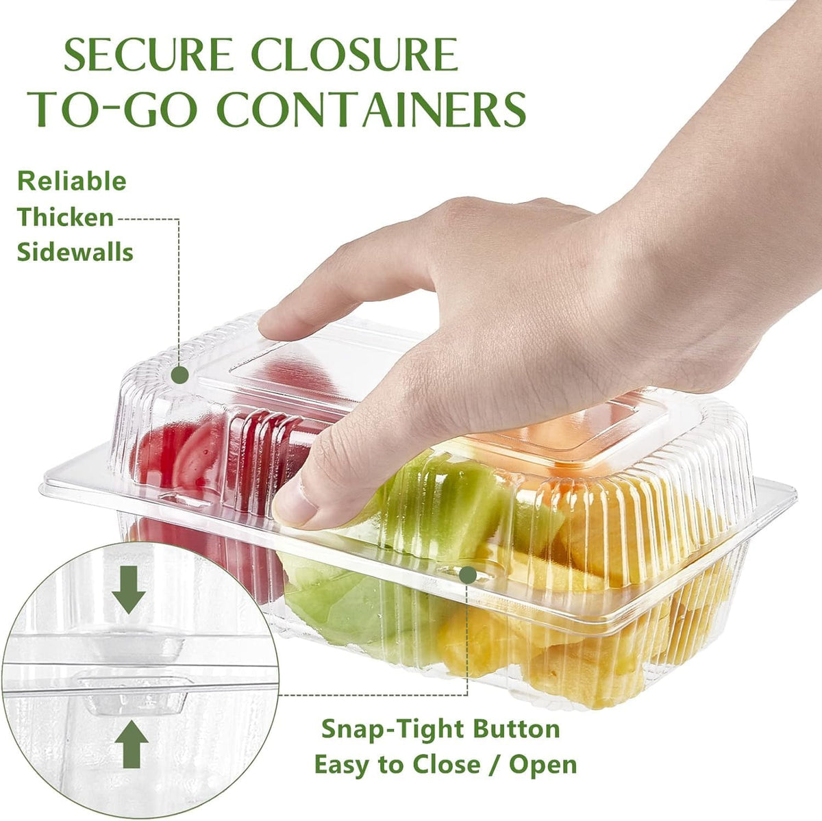 Sturdy Plastic Hinged Food Containers with Clear Lids, 40 Pack