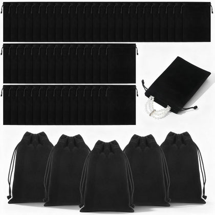 100 Pcs 4 x 6 Inch Black Velvet Gift Bags with Drawstring, Small Jewelry Pouches, Soft Velvet Gift Bag