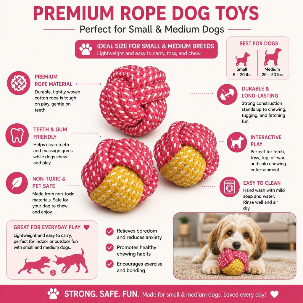 Small Dog Ball Toys/ – Cotton Rope Ball/Dental Chew Dogs Toy for Teeth Cleaning/Fetch Playing, Interactive Tug of War