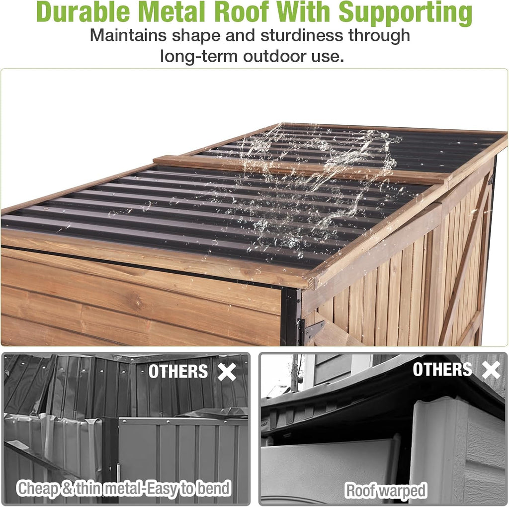 Weatherproof Outdoor Trash Can Shed, Outdoor Storage Shed with Strong Metal Frame, Wooden Garden Sheds with