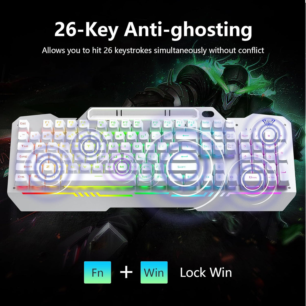 Gaming Keyboard, T102 104 Keys Keyboard and Mouse Combo, USB Wired Computer Keyboards Mechanical Feel Full Size, RGB