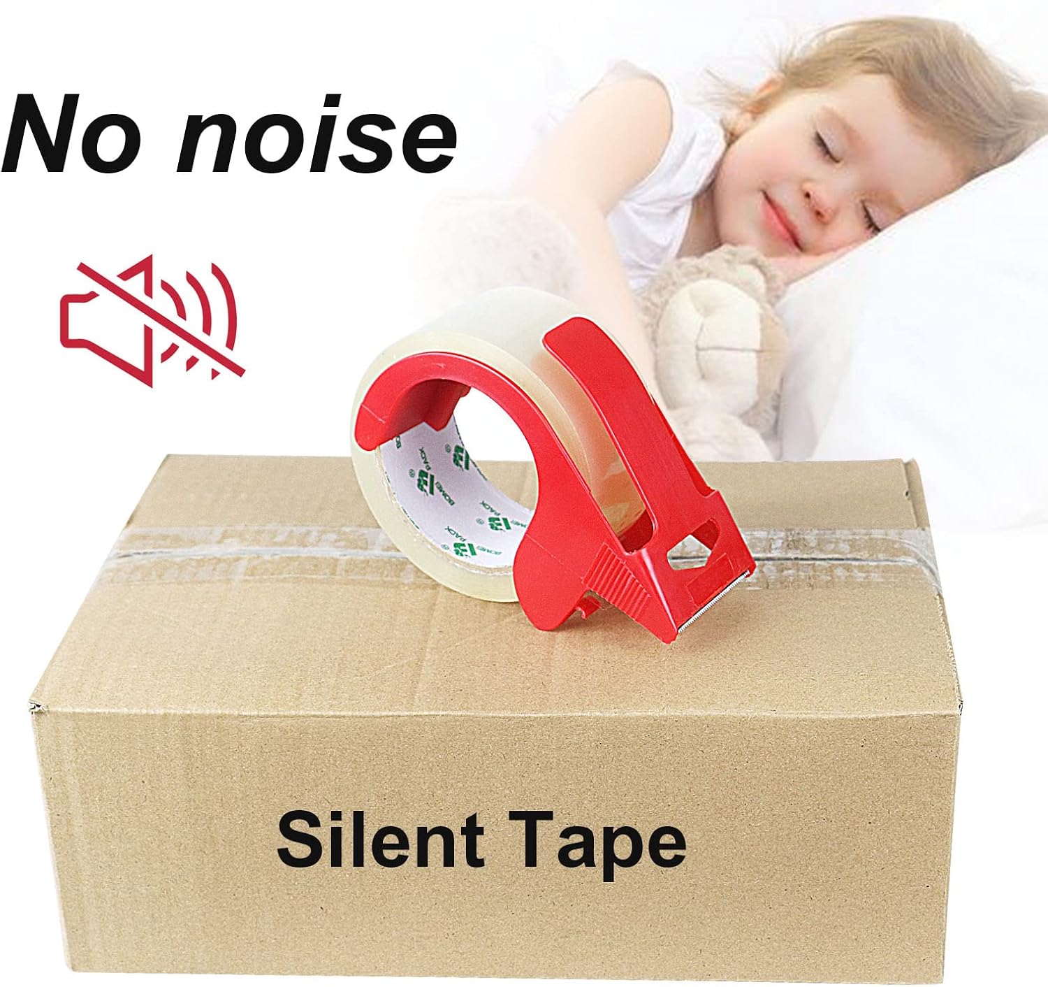 Heavy Duty Clear Packing Tape,2 Rolls with refillable Dispenser,Noiseless Packaging Tape 1.88 Inches x 55