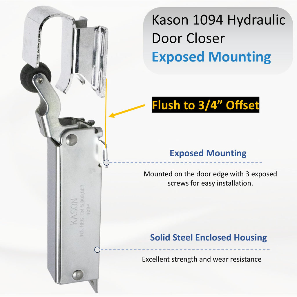 Awoco 1094 Hydraulic Door Closer, Concealed Mounting with 1094-X26 Adjustable Wide Hook (Flush to 3/4” Offset) for Walk-in Coolers/Freezers by Kason