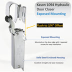 Awoco 1094 Hydraulic Door Closer, Concealed Mounting with 1094-X26 Adjustable Wide Hook (Flush to 3/4” Offset) for Walk-in Coolers/Freezers by Kason
