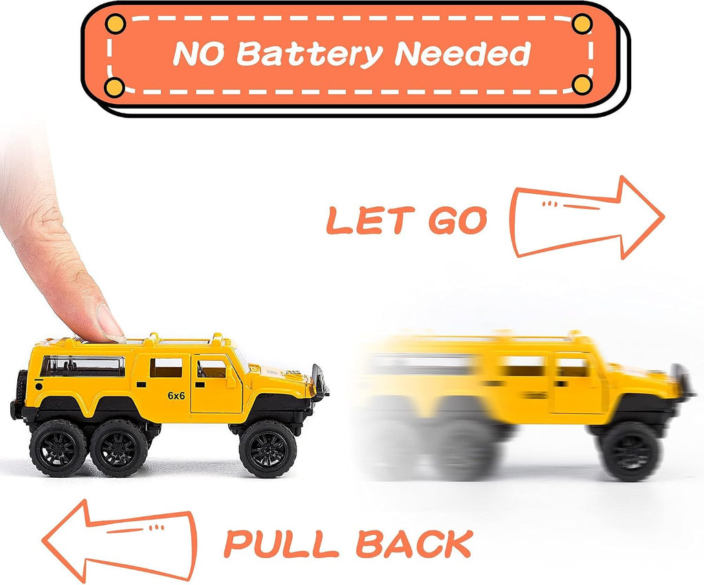 Pickup Trucks Open Door Die Cast Metal Toy Cars Pull Back Car 4 Pack | 1/64 Scale, Off-Road Trucks, Moving Parts