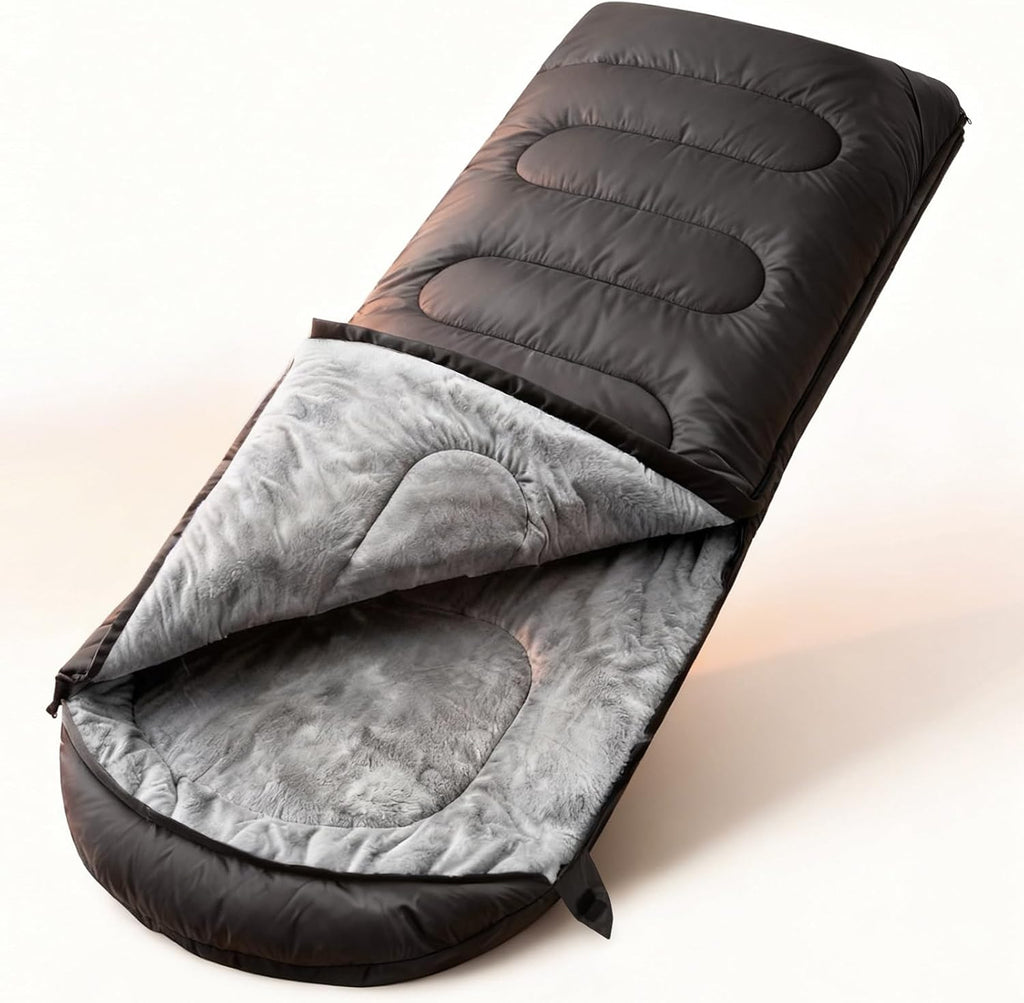 Sleeping Bags for Adults, Cold Weather, Fleece-Lined, Plush | Waterproof, windproof, compression sack, car camping &