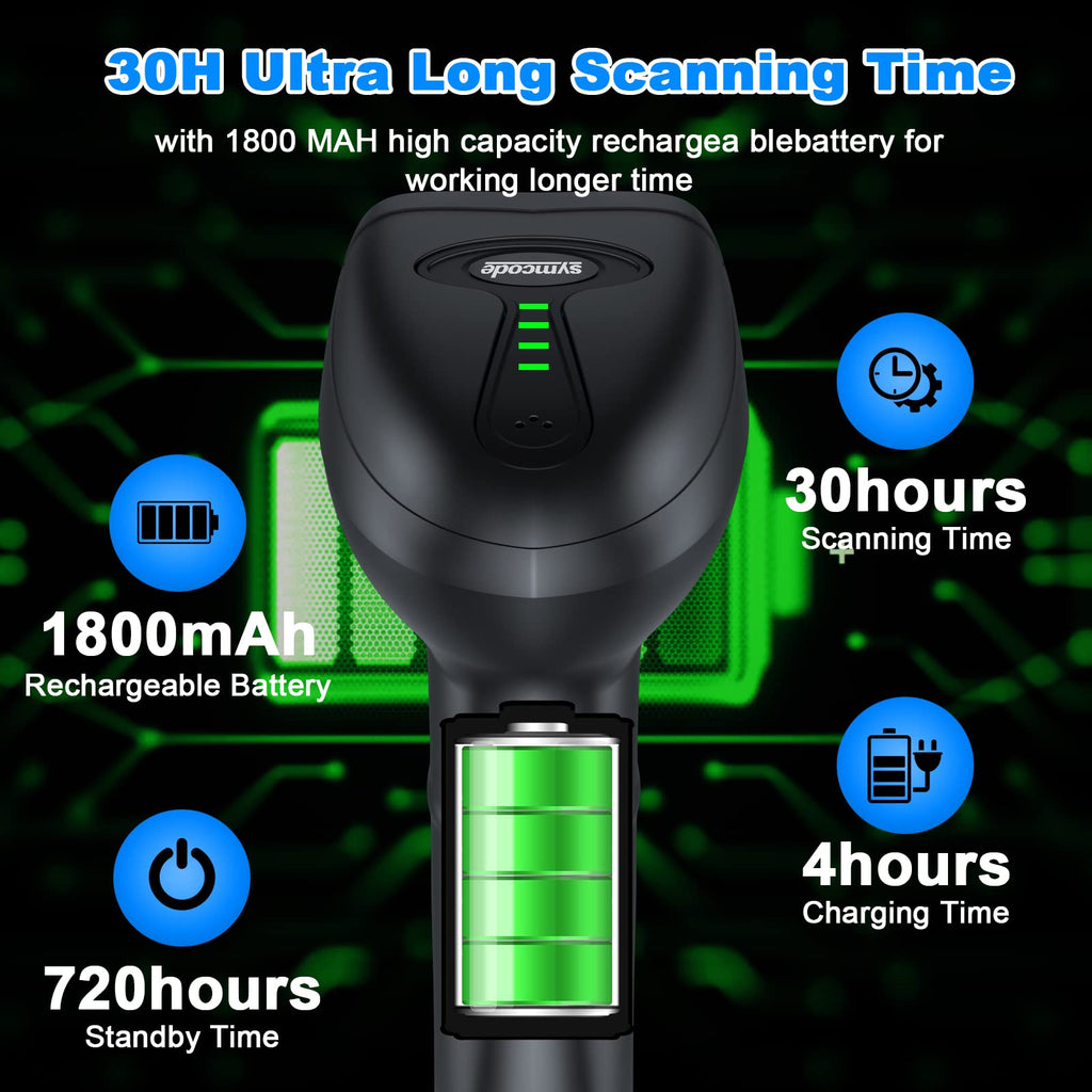2D Wireless Barcode Scanner with Auto-Sensing Stand,Putting on Stand to Scan Automatically Sense Scanning Barcode