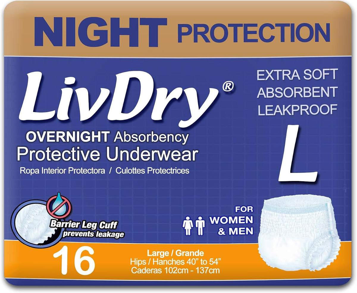 Adult Diapers Large Incontinence Underwear, Overnight, Leak Protection, 16-Pack