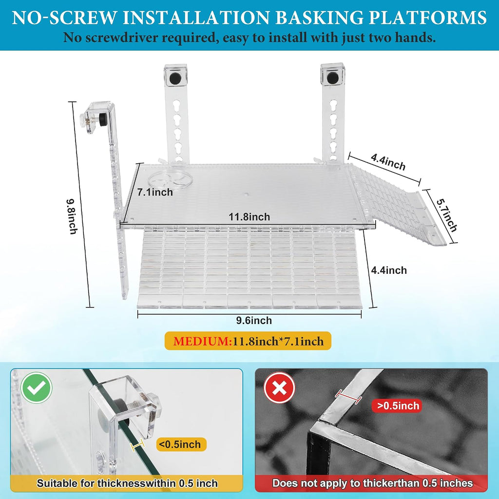 Turtle Basking Platform Easy Mount with Adjustable Hanging Ramp 11.8"x7.1"
