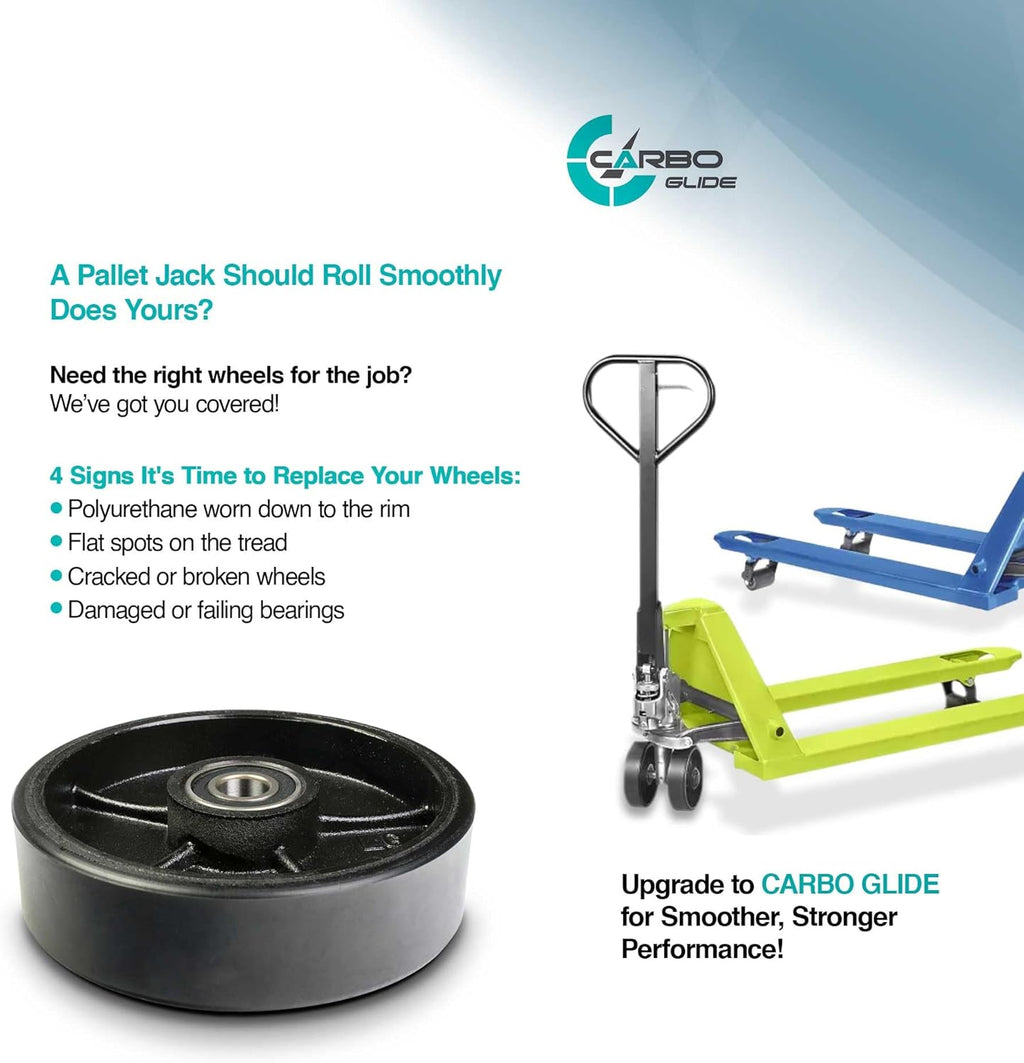 Pallet Jack/Truck Steering Wheels Set with Axle, Fasteners and Protective Caps (4 pcs) 7" x 2" with Bearings ID 20mm
