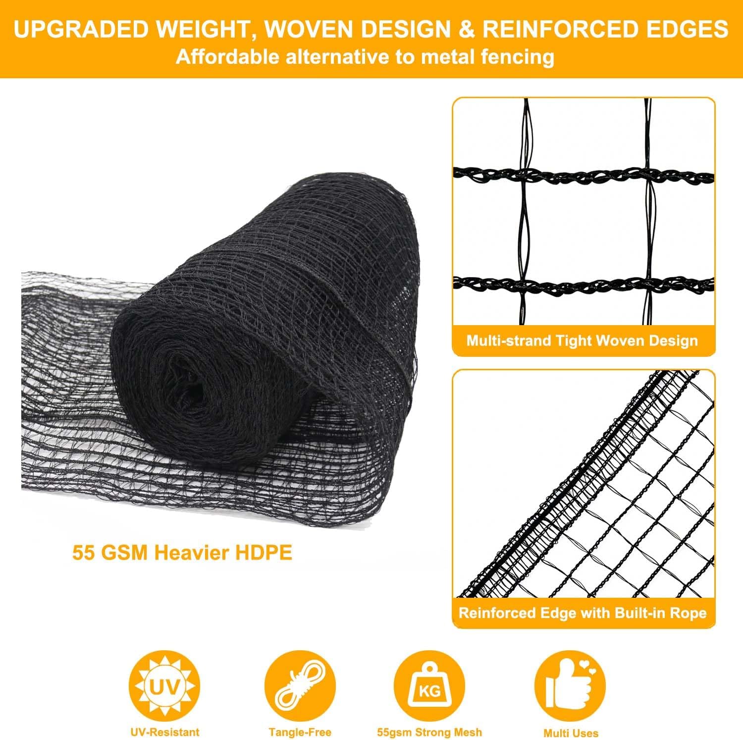 Deer Fence Netting, 55gsm Plastic Temporary Mesh Fencing, 7x50ft