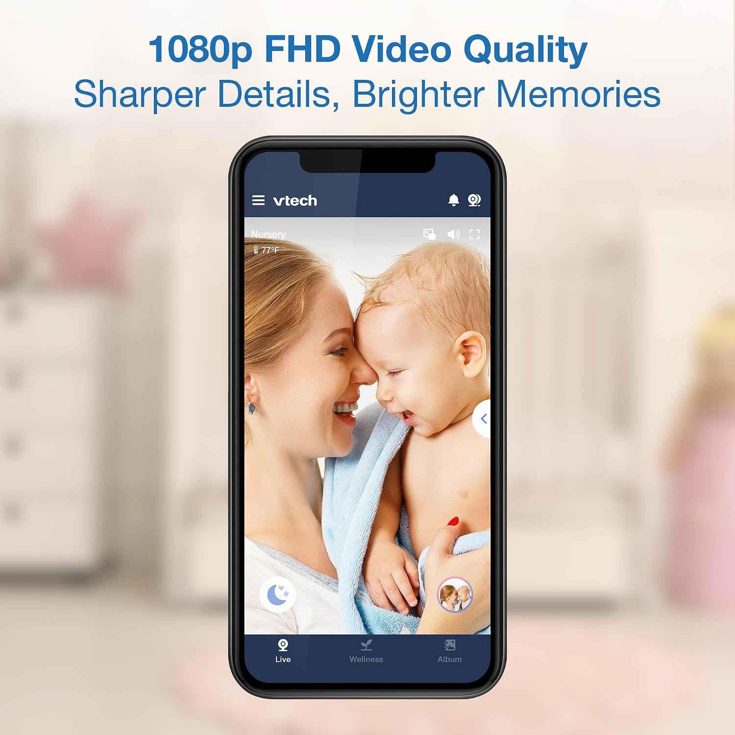 Smart WiFi Baby Monitor, 2 Cameras – See Both Rooms at Home or from Anywhere, Free App, 1080p Split Screen, 5" HD