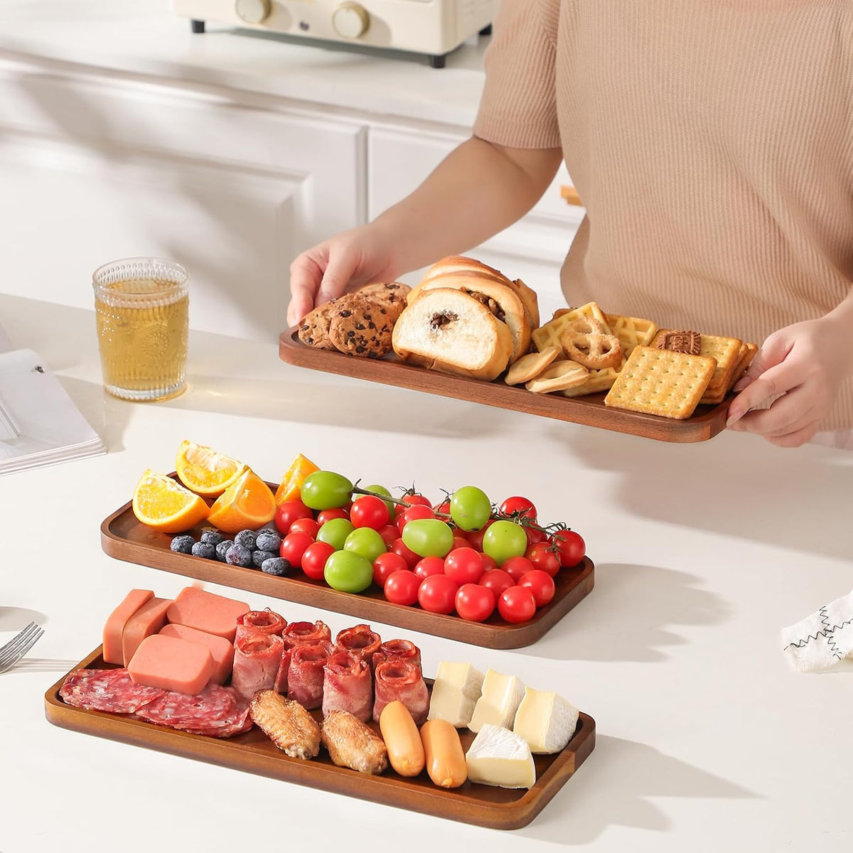 Small Wooden Trays and Platters, Mini Charcuterie Boards, 6 Pack