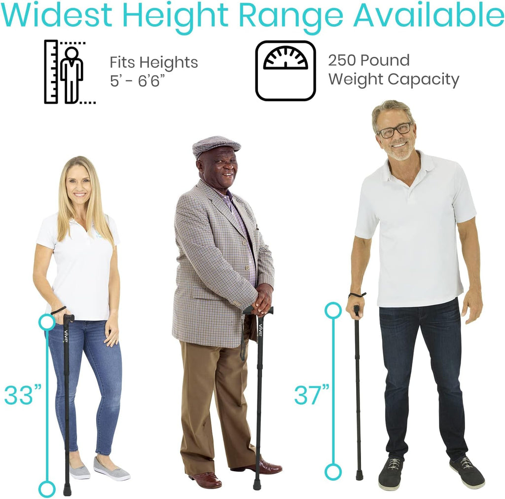 Folding Cane - Foldable Walking Cane for Men, Women - Fold-up, Collapsible, Lightweight, Adjustable, Portable Hand